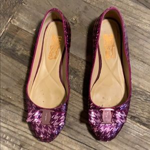 Pink sequin houndstooth feragamo flats